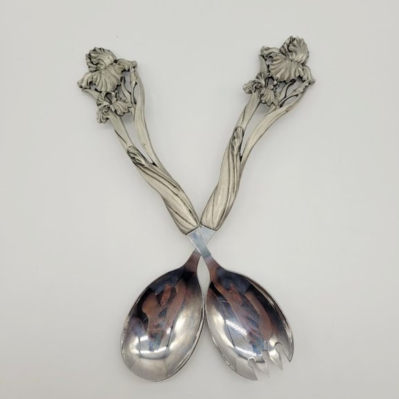 NIB Vintage 1994 Seagull Pewter Canada Sheffield England Iris Salad Serving Set - Picture 11 of 11